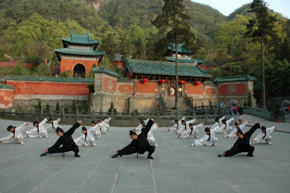 Taiji being demonstrated at the famous Wudang Temple, spiritual home of the Taoist arts.  Notice they wear the long hair of Taoist Adepts. Source: Wikimedia.